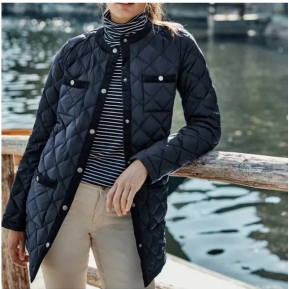 J. Jill Diamond Quilted Down Puffer Jacket with Corduroy Trim